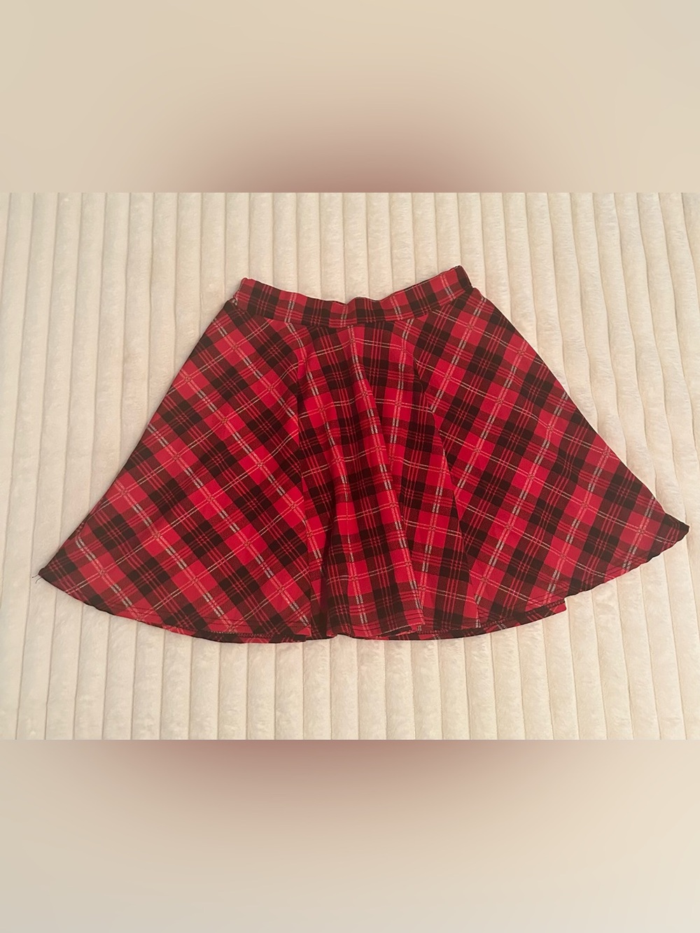 Red Plaid Circle Skirt - Flared Women’s Skater Skirt